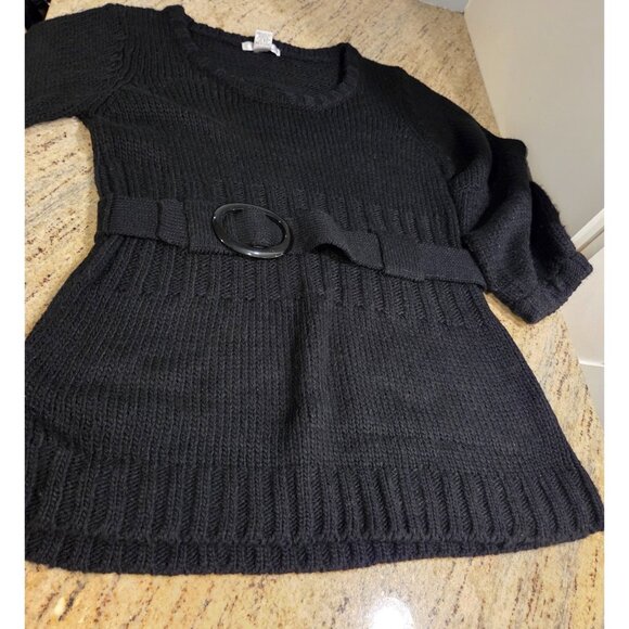 W D NY Women's Size M  Black Belted Sweater Wool Blend Cute Goth Retro 80's Look - Picture 5 of 14